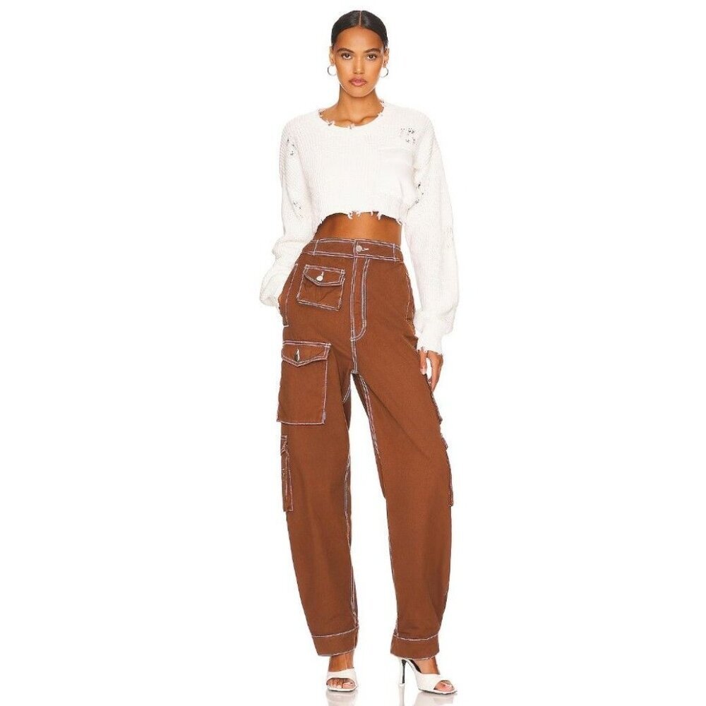NWT EB Denim Cargo Pants Jeans in Rust Brown Size XXS $495